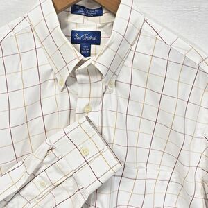 PAUL FREDRICK 2-Ply Button Down Shirt Windowpane Long Sleeve Mens 16.5 35 White